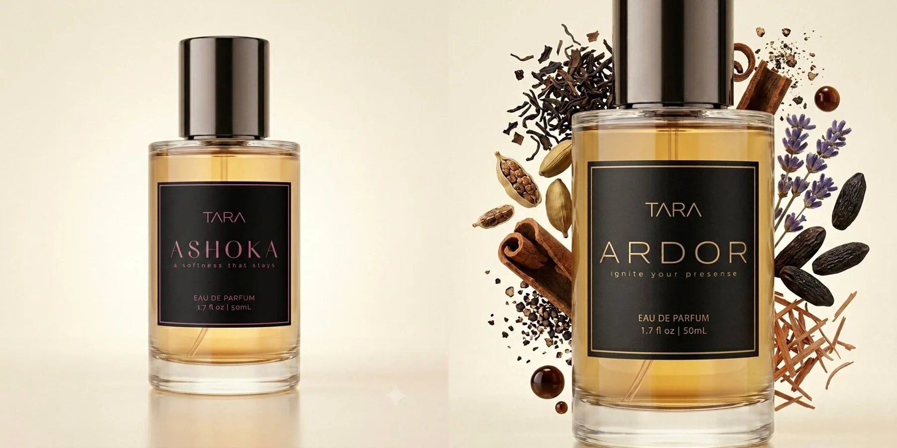 Ashoka and Ardor perfume bottles for the TARA new launch.